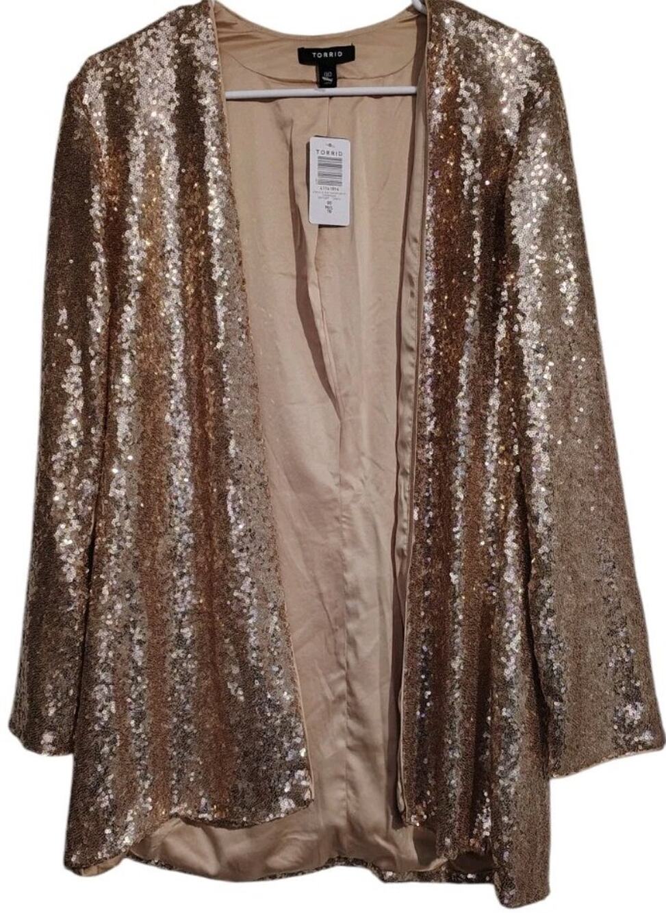 Torrid Blazer Jacket Champagne Pink Gold Size 00 Medium Large Sequins Formal New
